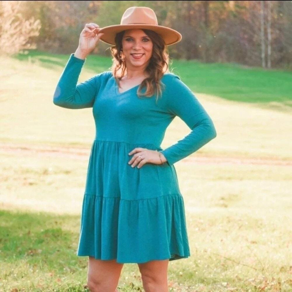 Matilda Jane Best of Best Teal Modal Blend Layered Long Sleeve Dress Size Large